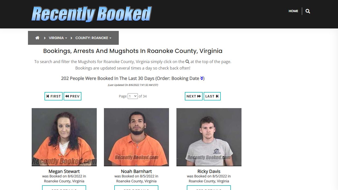 Bookings, Arrests and Mugshots in Roanoke County, Virginia